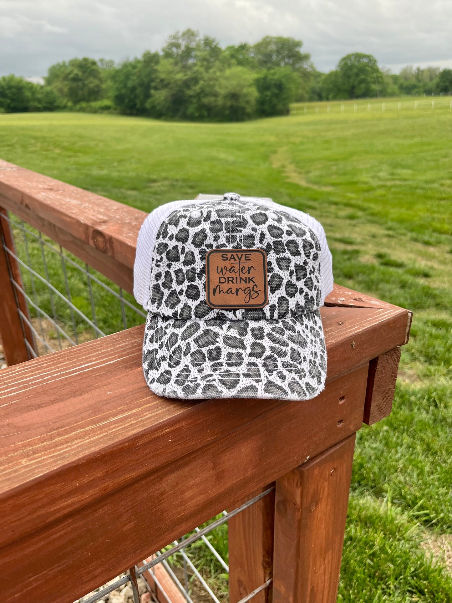Womens Leather Patch Hat | Cheeta Print Hat