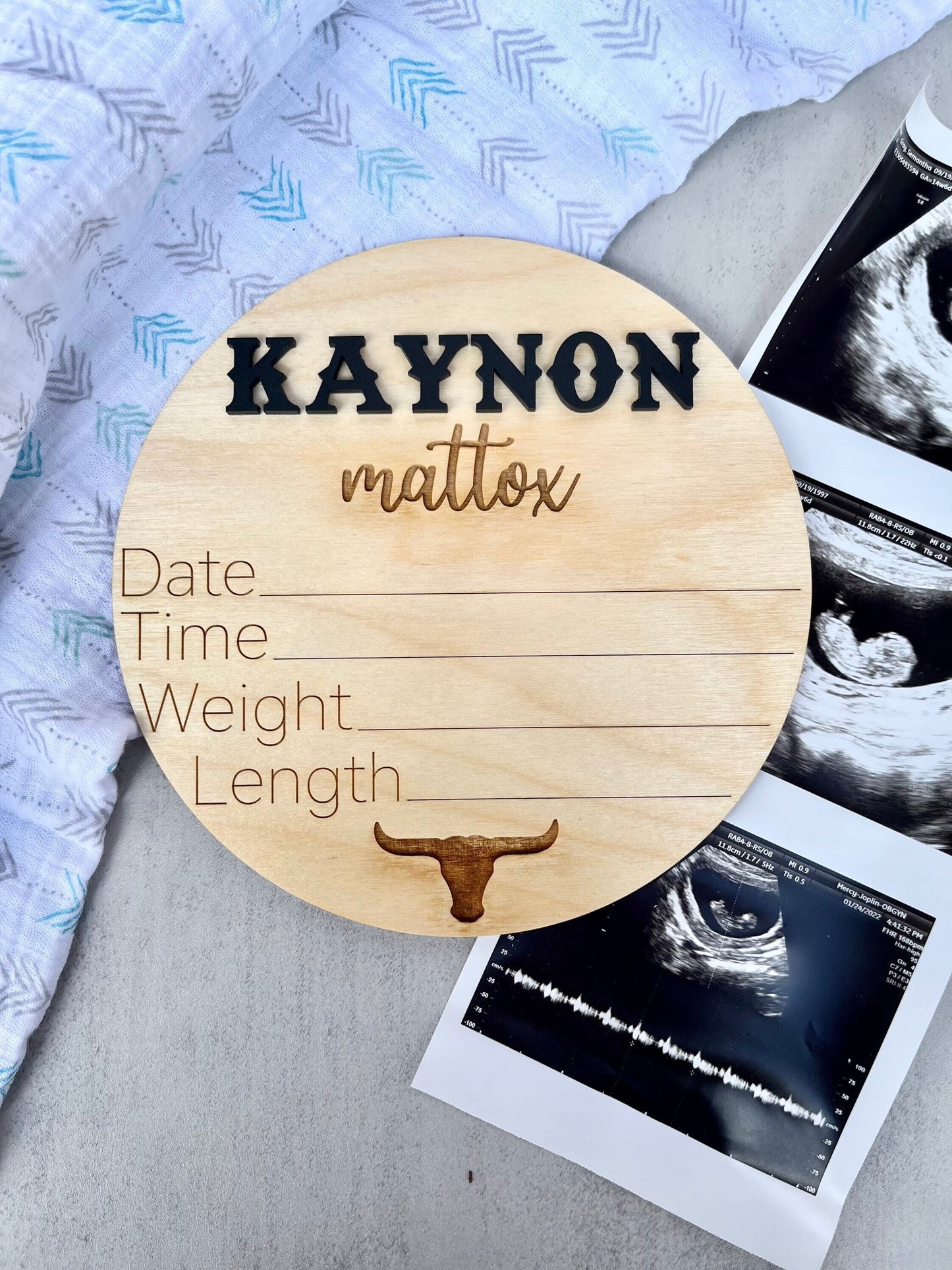Baby Birth Stats Sign with Cow Design | Western Birth Announcement