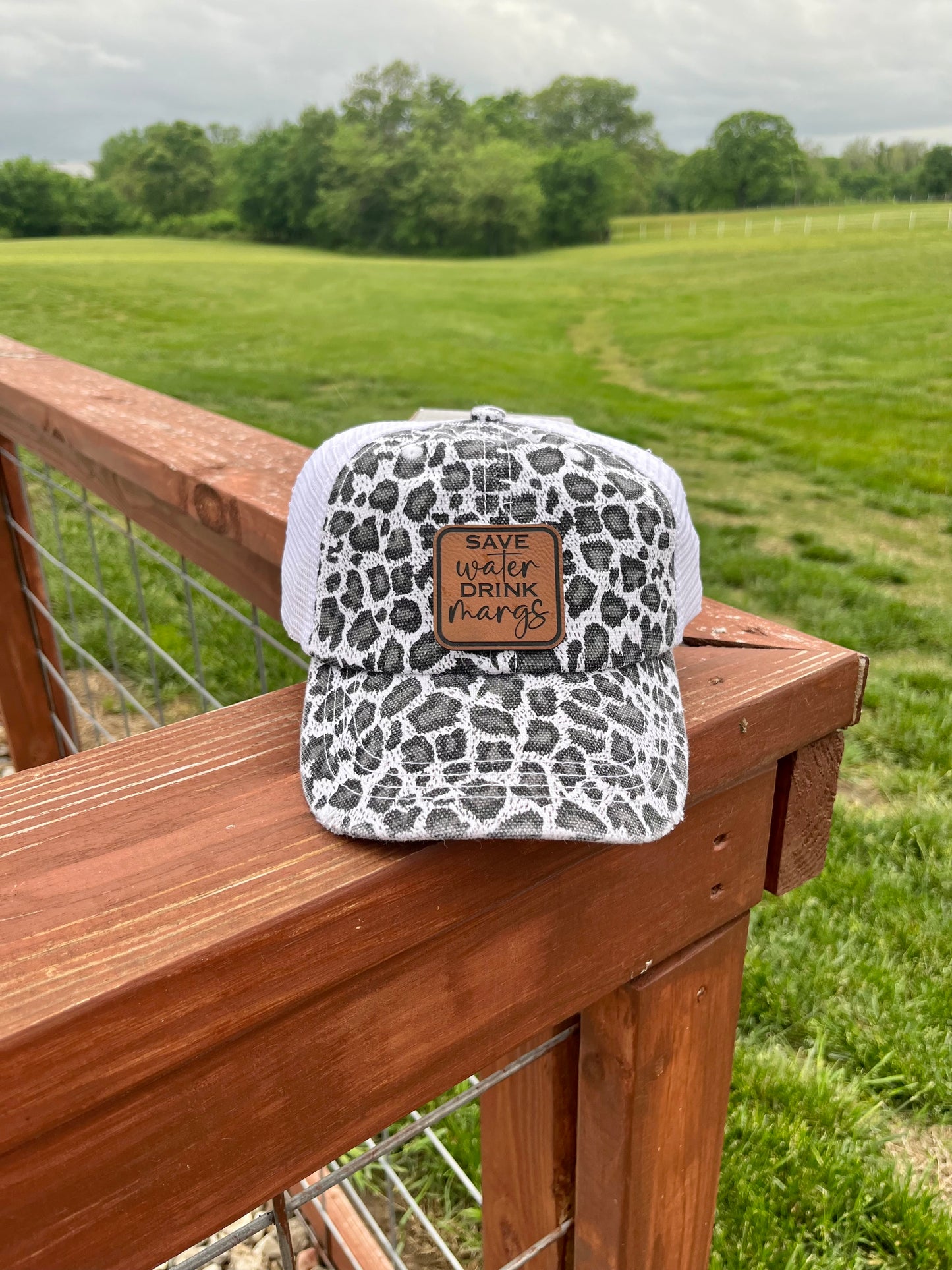 Womens Leather Patch Hat | Cheeta Print Hat