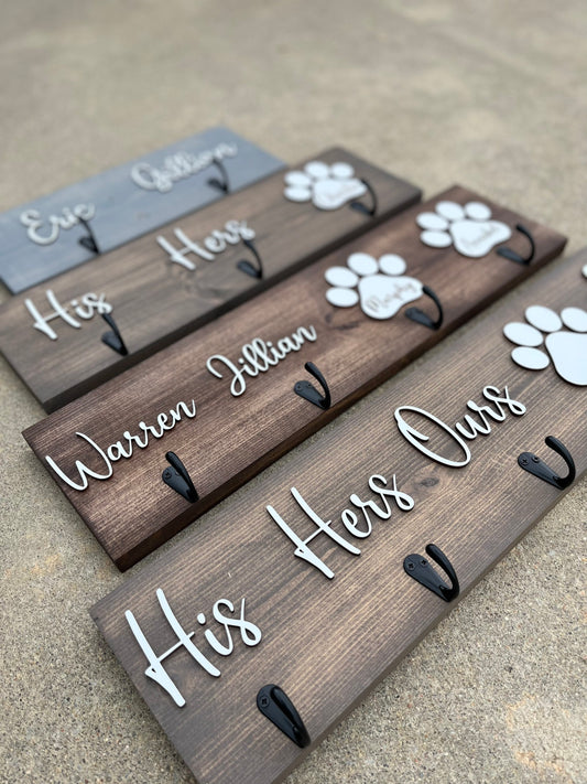 Personalized His Hers Key Holder | Dog Leash Holder