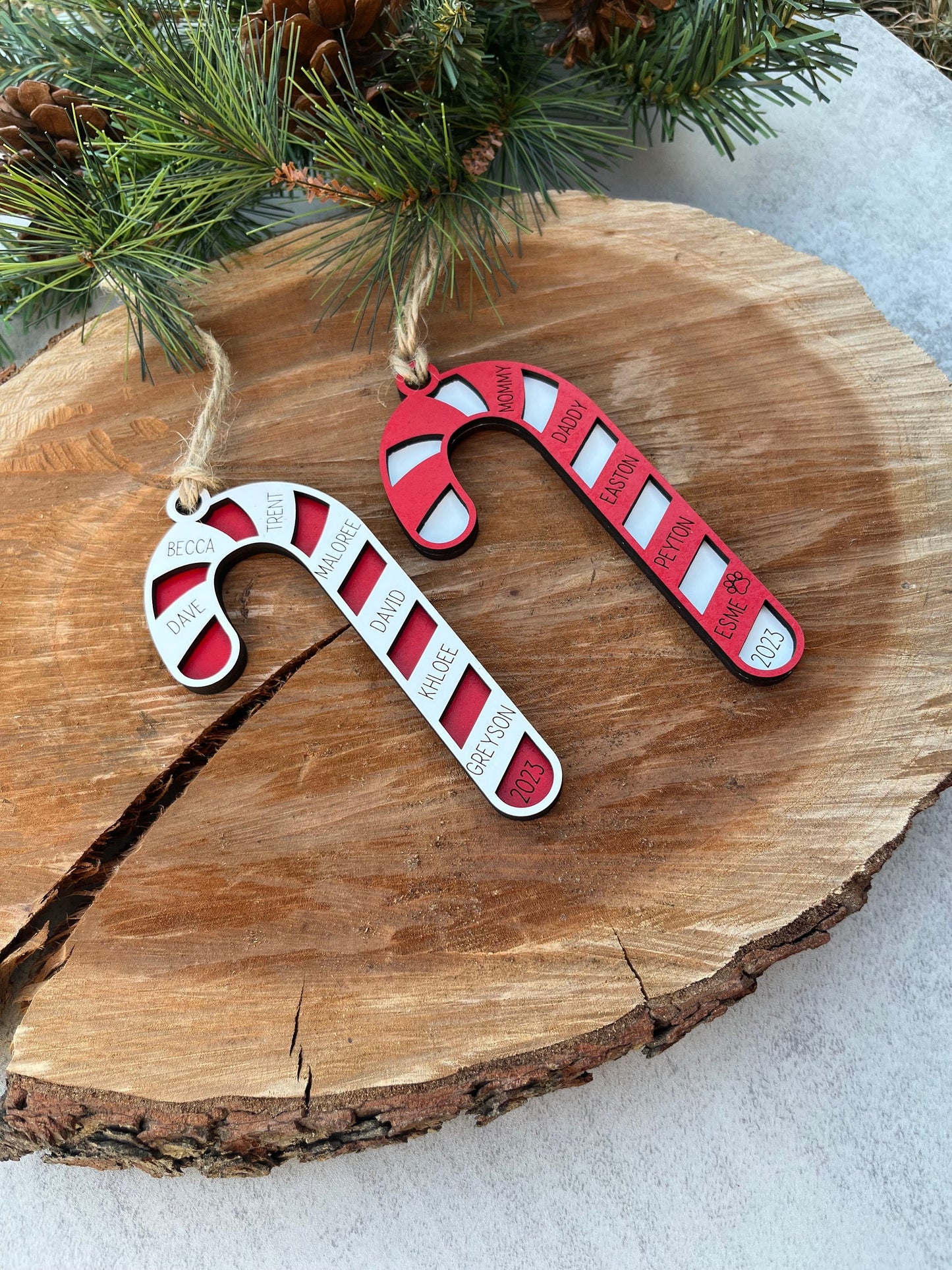 Personalized Candy Cane Christmas Name Ornament | Up to 7 Family Names