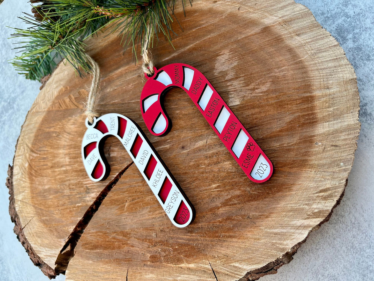 Personalized Candy Cane Christmas Name Ornament | Up to 7 Family Names