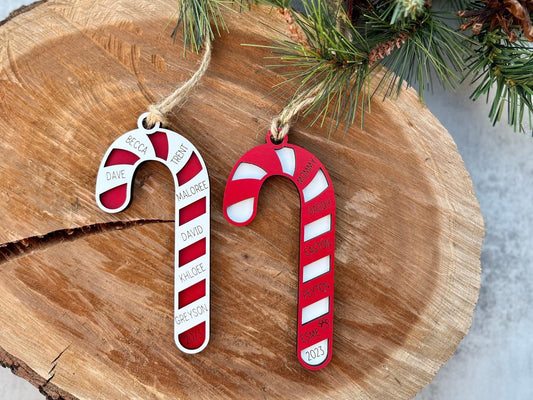 Personalized Candy Cane Christmas Name Ornament | Up to 7 Family Names